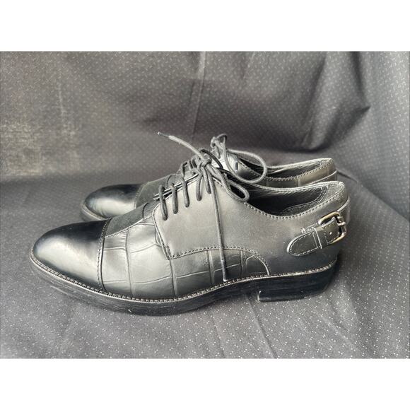 Coach Women Waverly Patchwork Ankle-High Oxford Shoe Black Croc/Calf Leather 6B - Picture 1 of 9